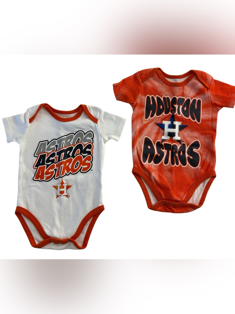 MLB Two Houston Astros Baby Bodysuits Baseball 100% Cotton Size 0-3 months